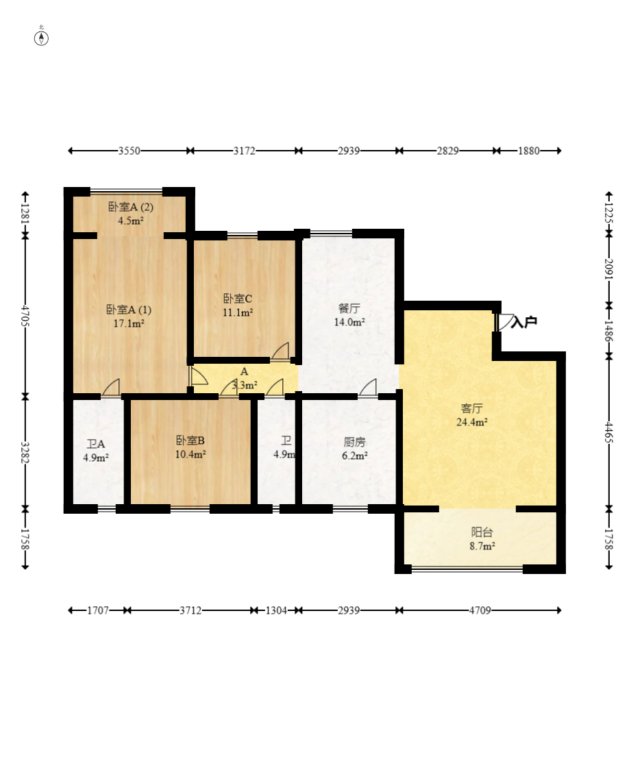 麓谷加州阳光 3室2厅2卫 82.0万 麓谷加州阳光 3室2厅2卫 82.0万户型图