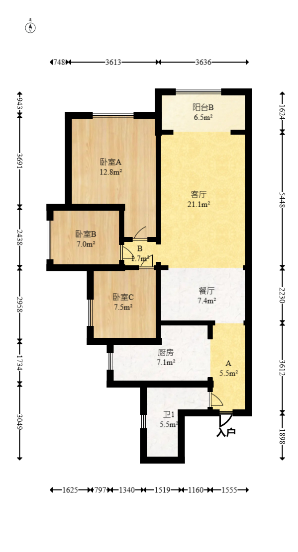 五江天街南区  3室2厅1卫   100.00万室内图1