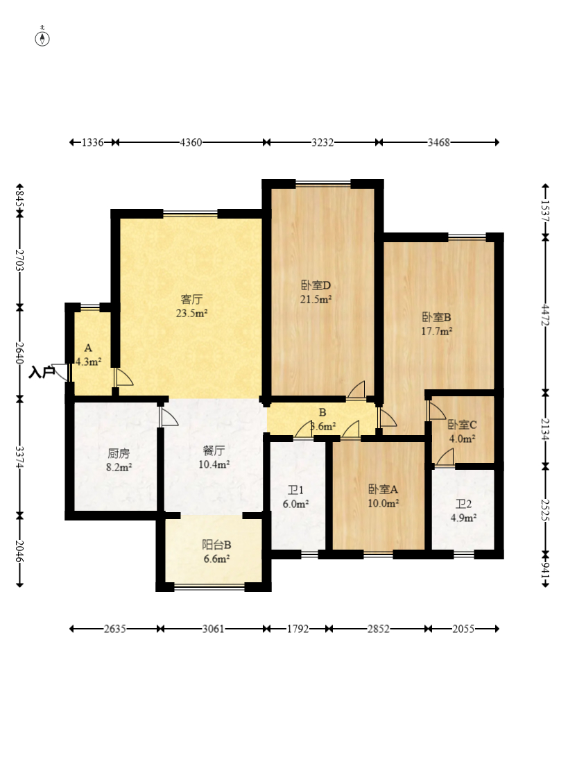 半山壹号  3室2厅2卫   132.50万室内图1