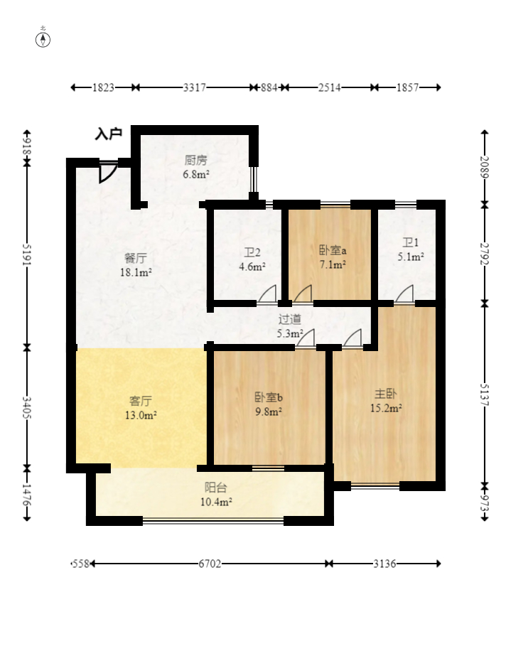 澳海望洲府  3室2厅2卫   67.80万室内图1