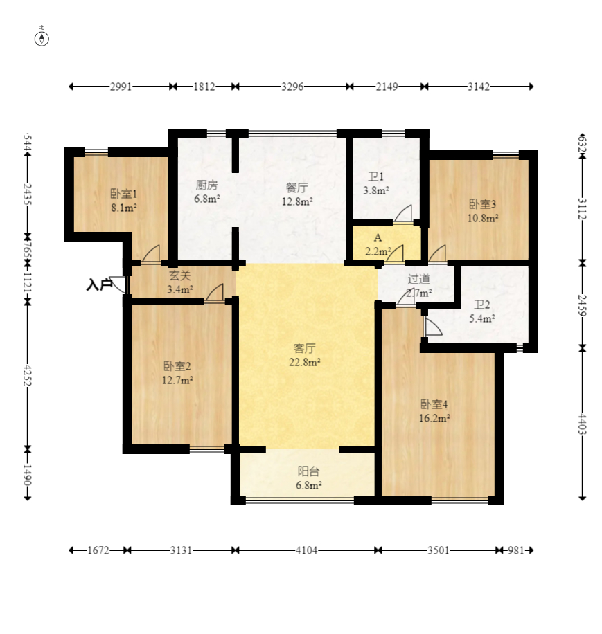 万润滨江天著 4室2厅2卫 126.0万 万润滨江天著 4室2厅2卫 126.0万户型图