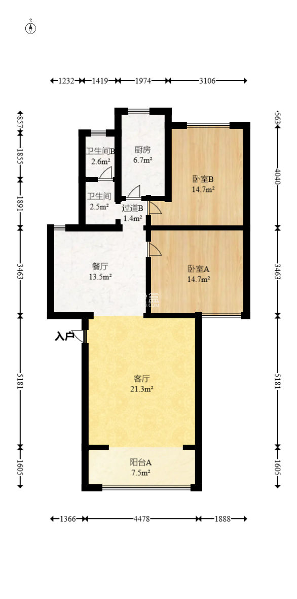 湖开小区（湖南开关厂宿舍）/南大桥社区  2室2厅1卫   52.00万