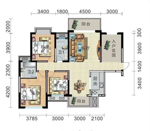 大同沁园  4室2厅2卫    92.8万户型图