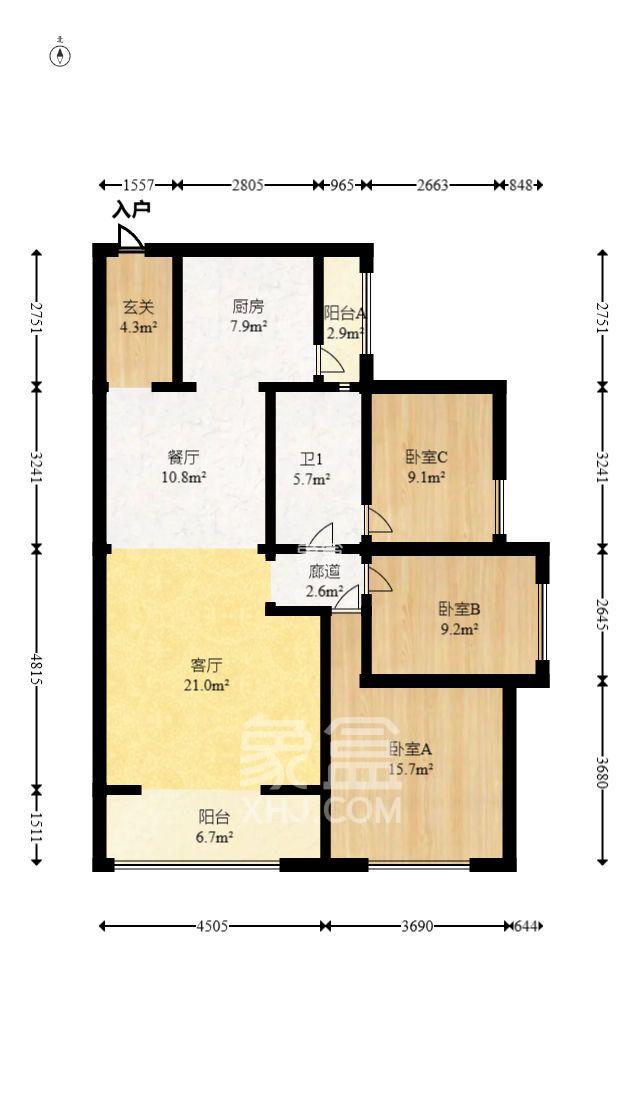 江山帝景哈佛  3室2厅1卫   2000.00元/月