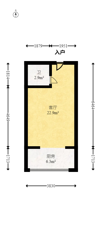 观湖公寓  1室1厅1卫   32.00万室内图1
