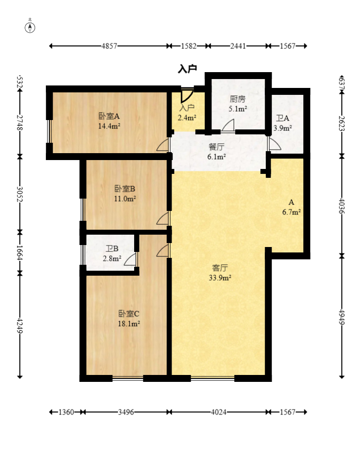 才子嘉都  3室2厅2卫   98.00万室内图1