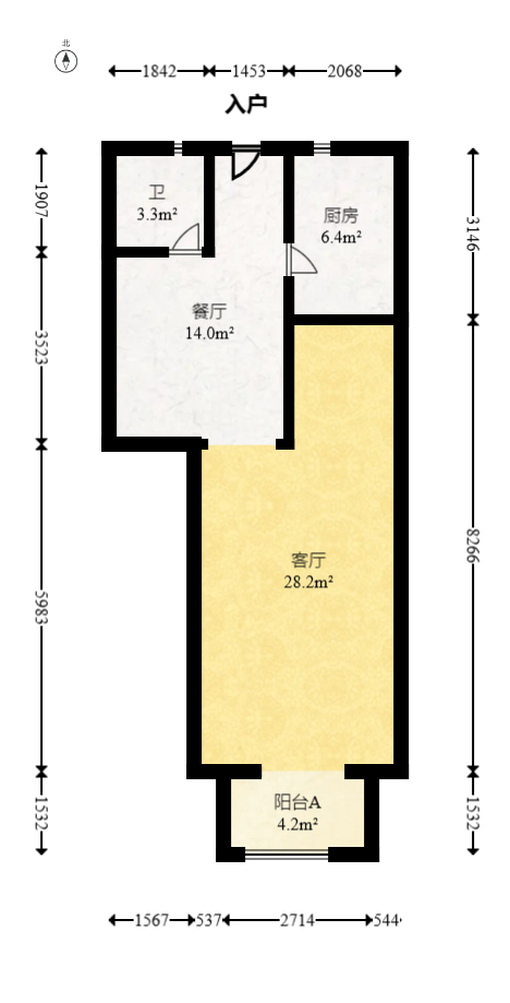 保利城（中航城国际社区、郡原美村）  3室2厅2卫   85.00万室内图1