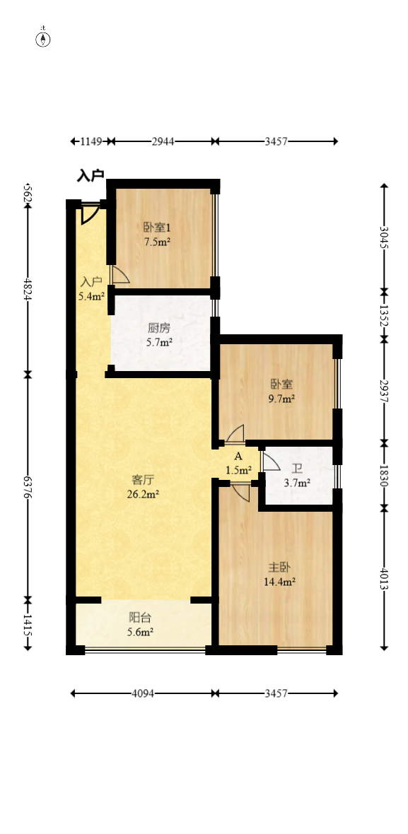 盛地尊域  3室2厅1卫   63.00万室内图1