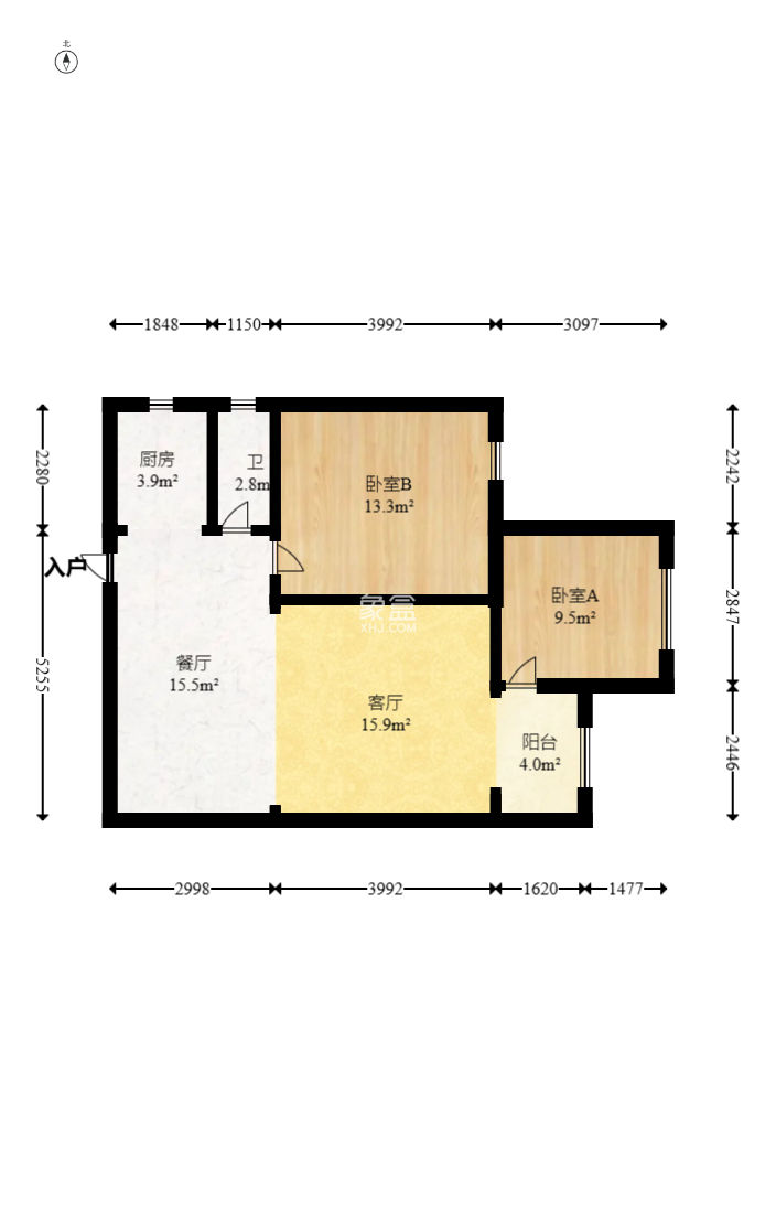 建鸿达现代公寓  2室2厅1卫   72.80万