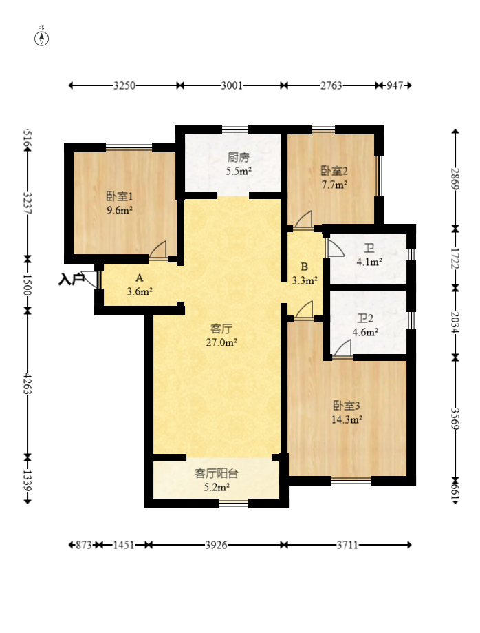 中建信和城  3室2厅2卫   143.00万室内图1