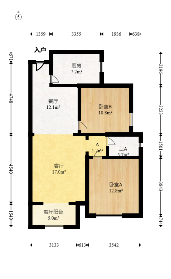 钰龙天下一期  1室2厅1卫   238.00万室内图1