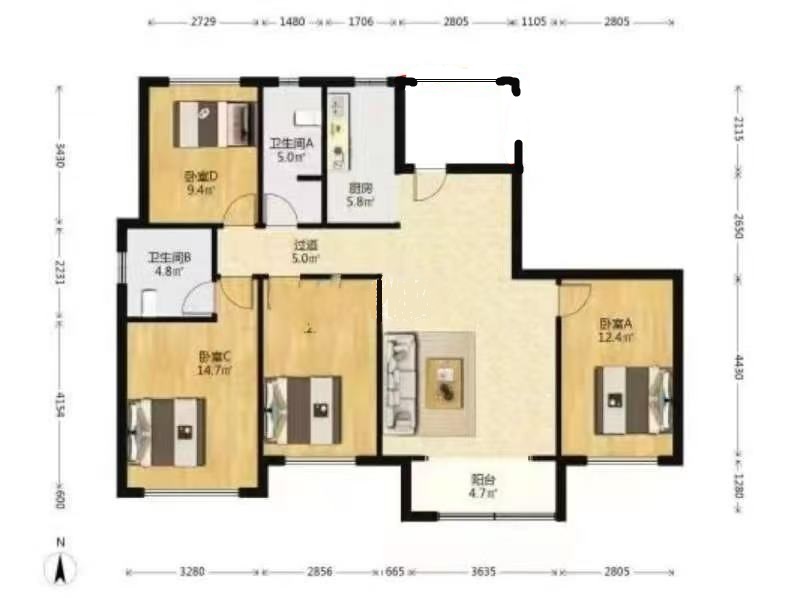 美丽潇湘  4室2厅2卫   68.00万