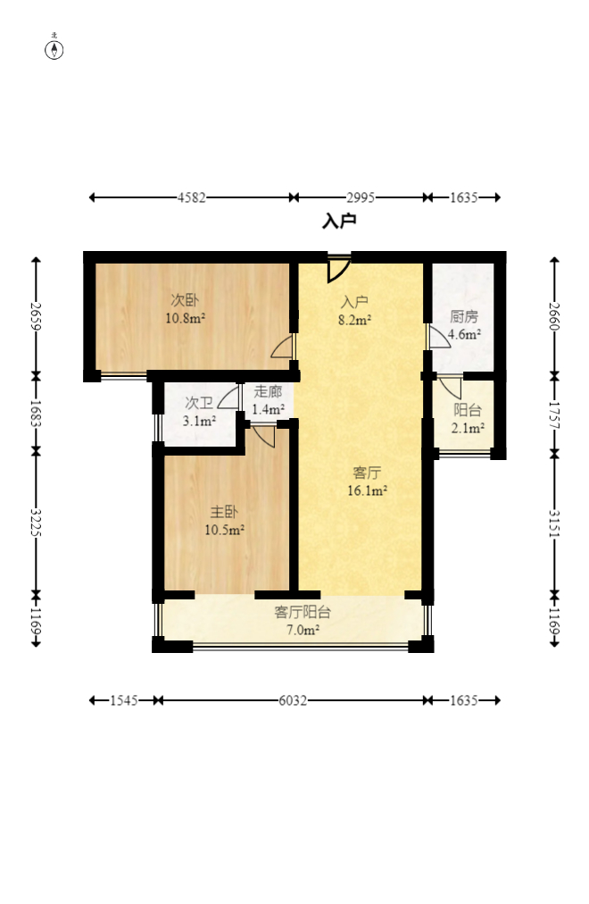 恩祥新城 2室2厅1卫 105.0万 恩祥新城 2室2厅1卫 105.0万户型图