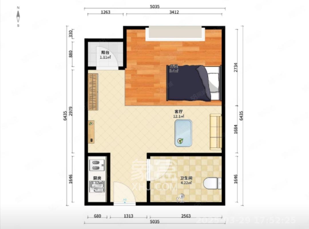 香樟兰亭（朗峰苑）  1室1厅1卫   1400.00元/月室内图1
