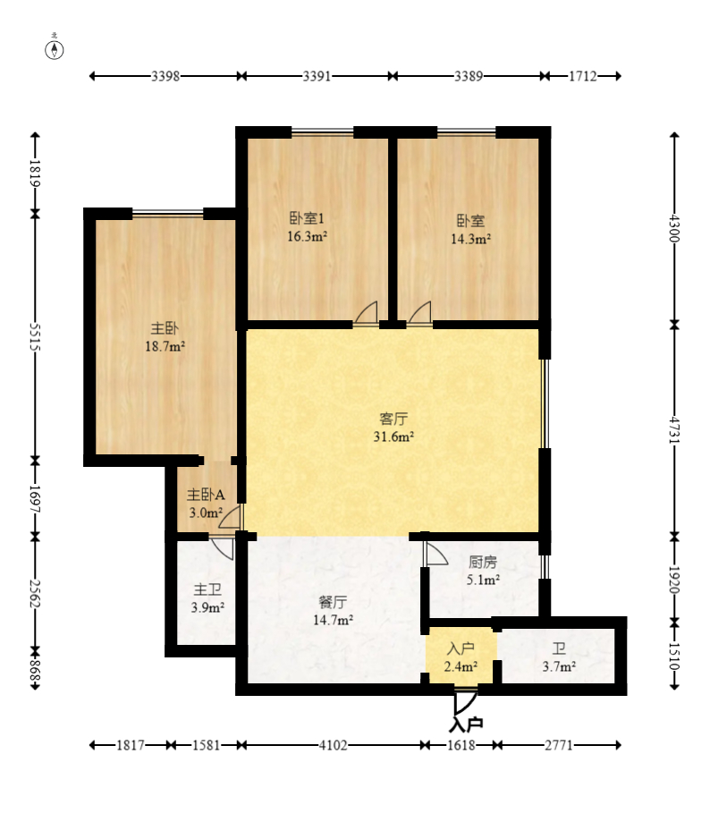 省建设厅宿舍  3室2厅2卫   133.80万室内图1
