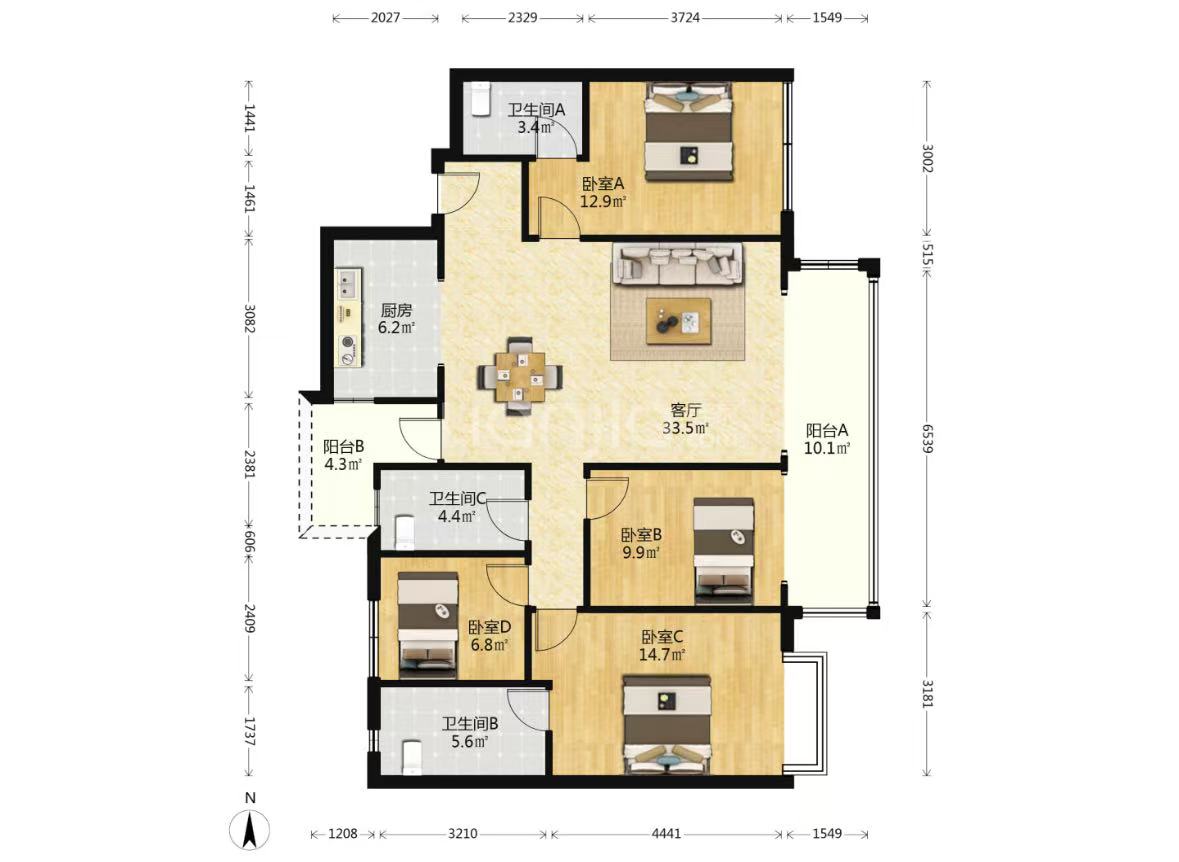 朗悦台 4室2厅2卫 98.0万 朗悦台 4室2厅2卫 98.0万室内图