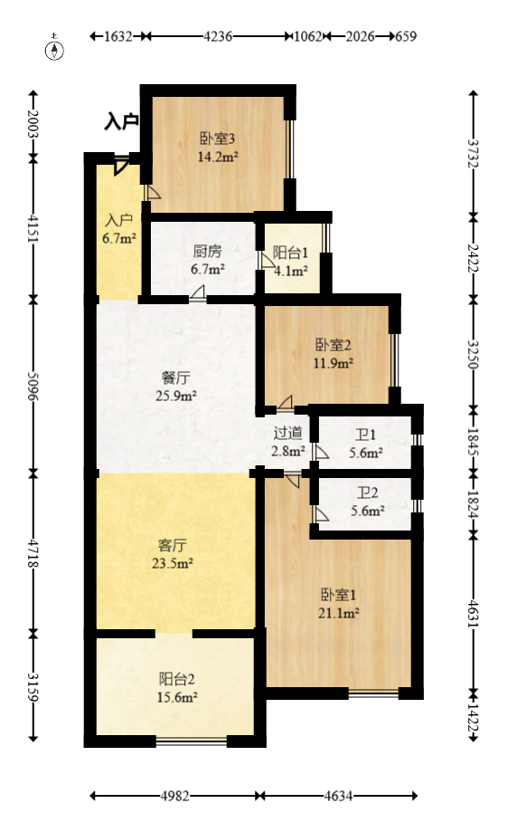润和美郡（润和紫郡五期）  3室2厅2卫   90.00万室内图1