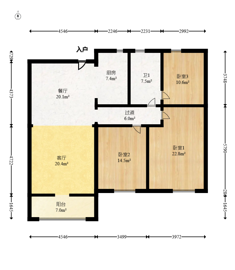 澳海澜庭  3室2厅1卫   75.30万室内图1