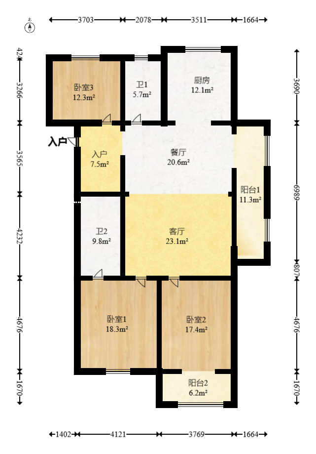 澳海月亮湾  4室2厅2卫    95.0万室内图1