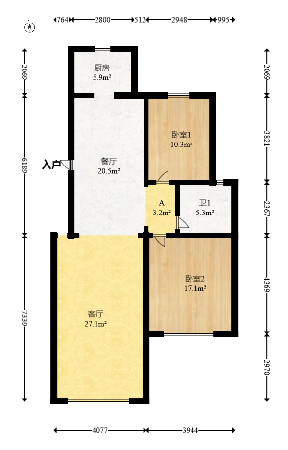 三江花中城  3室2厅2卫   130.00万室内图1