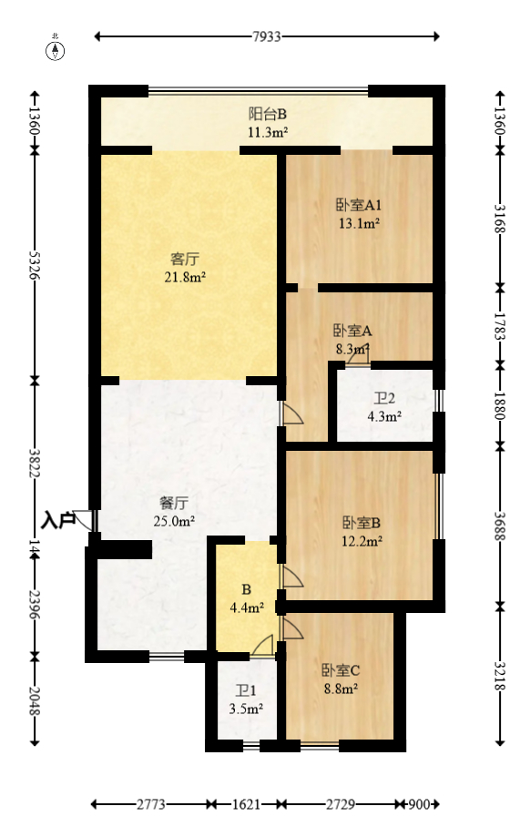长沙高铁吾悦广场  3室2厅2卫   175.00万室内图1