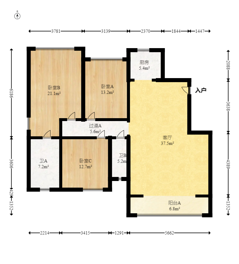 香缇雅苑（鑫远翡丽郡二期）  3室2厅2卫   207.00万室内图1