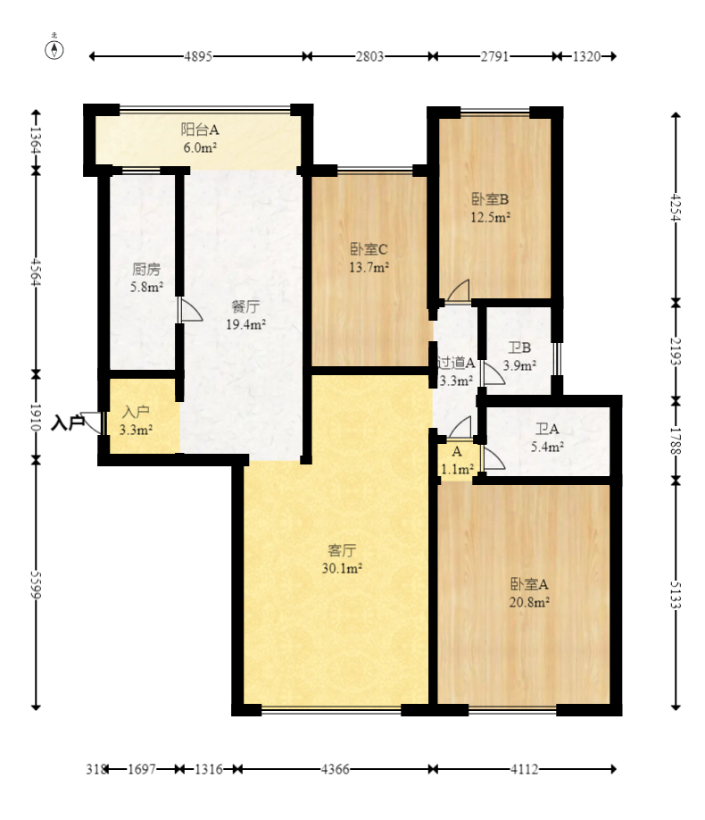 鑫远湘府华城 3室2厅1卫 129.0万 鑫远湘府华城 3室2厅1卫 129.0万户型图