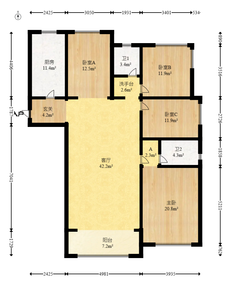 建投象山国际  4室2厅2卫   188.00万室内图1