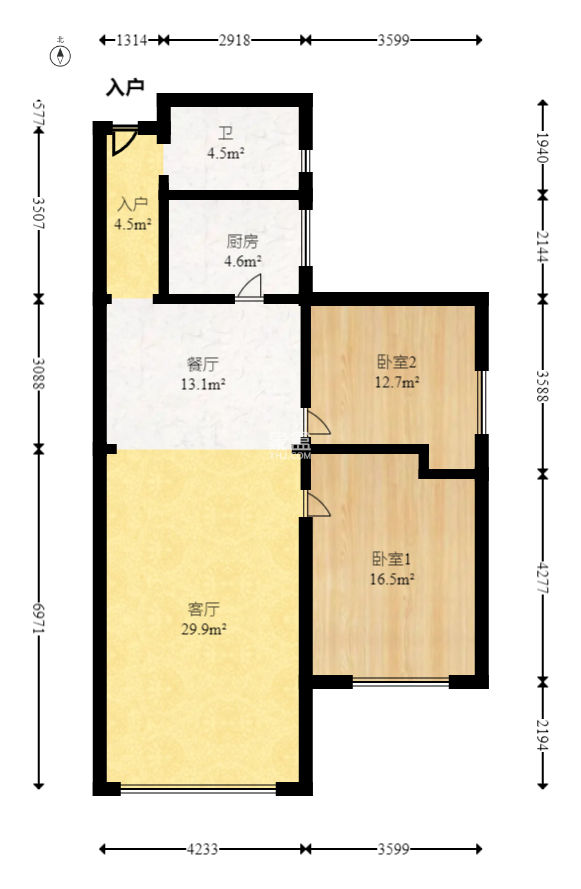 华银园  2室2厅1卫   66.00万
