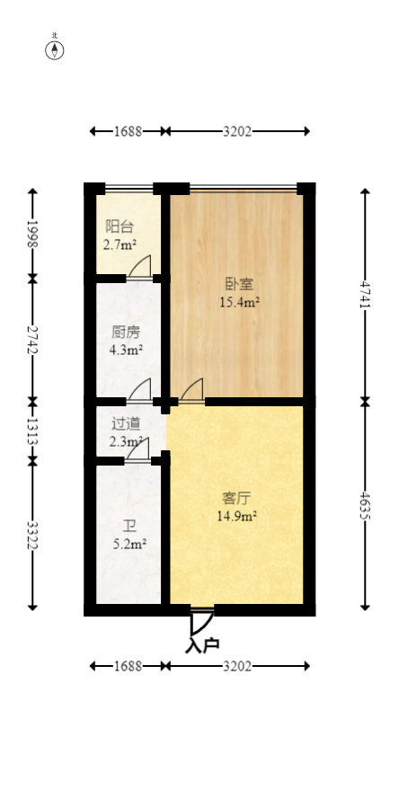 北辰三角洲E3区  1室1厅1卫   51.80万室内图1