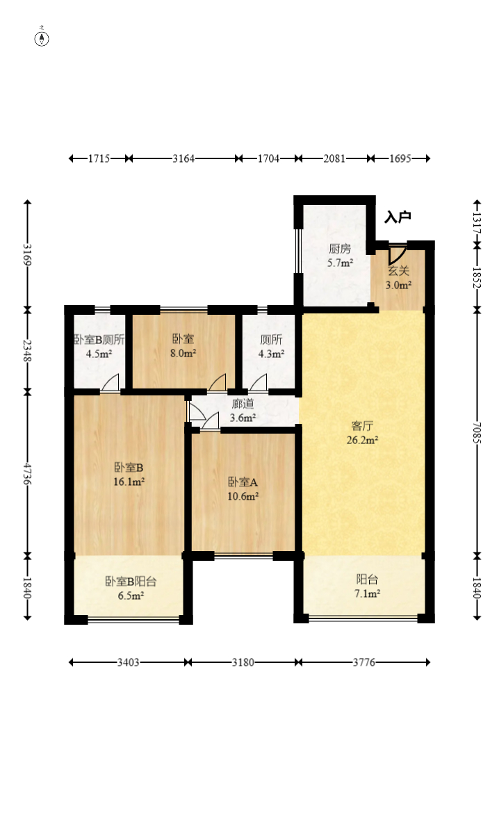 保利天汇  3室2厅2卫   185.00万室内图1