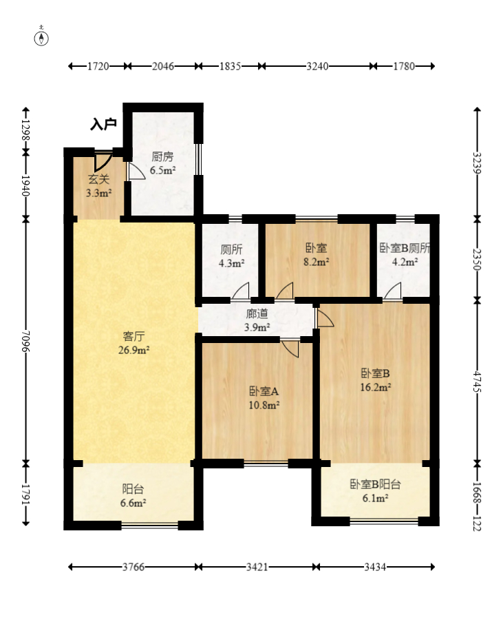 保利天汇  3室2厅2卫   159.00万室内图1