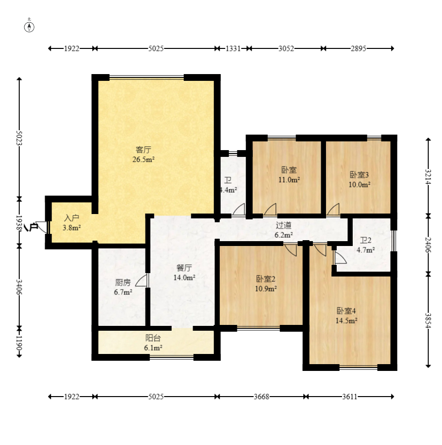 长房云时代  4室2厅2卫   135.00万室内图1