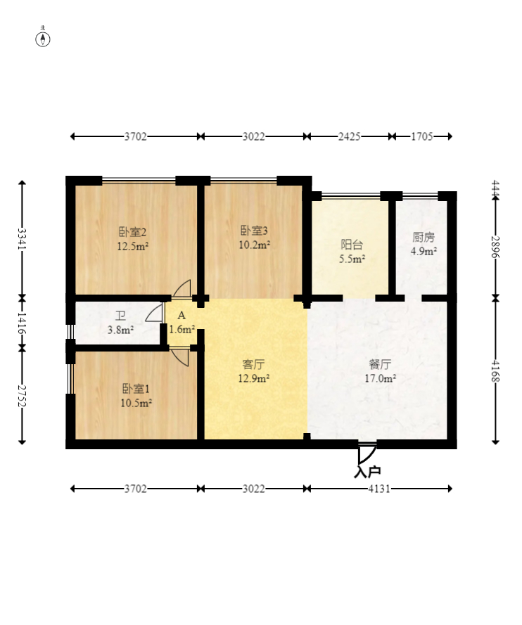 和庄  3室2厅1卫    85.0万室内图1