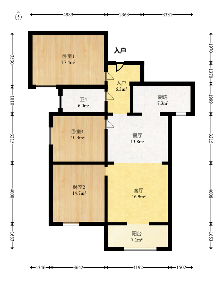 中粮鸿云 3室1厅1卫 55.0万 中粮鸿云 3室1厅1卫 55.0万户型图
