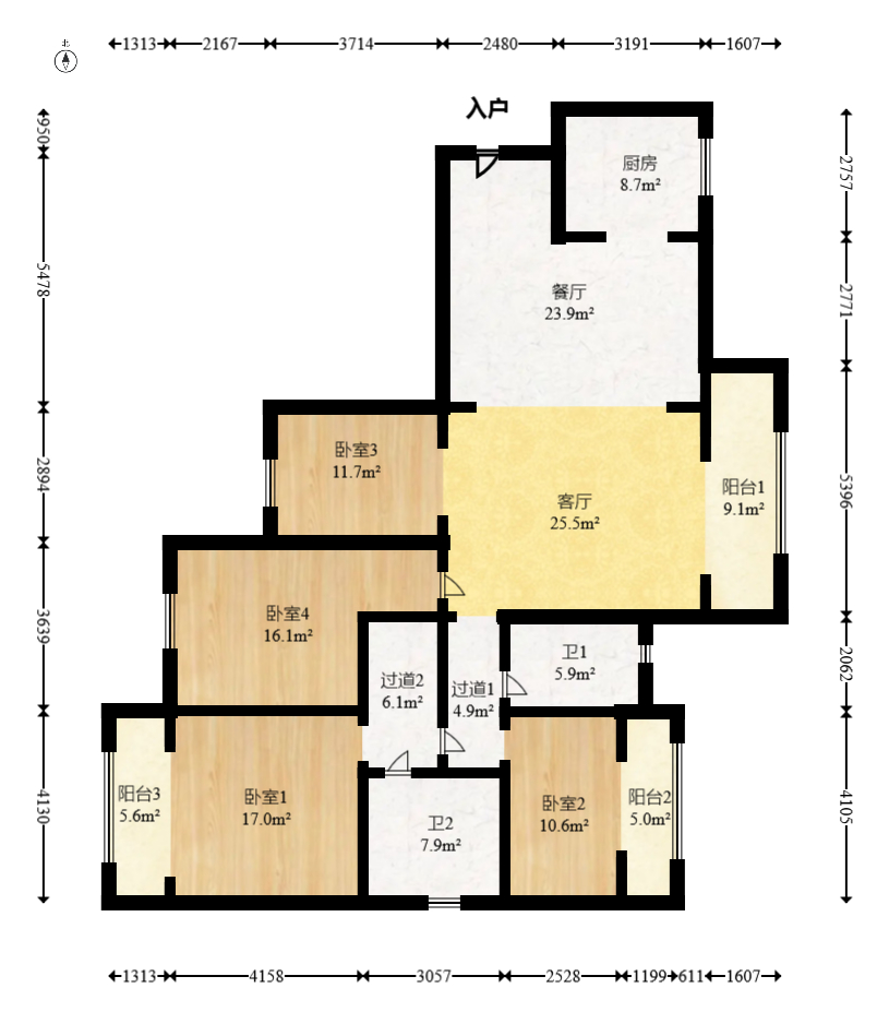 中粮鸿云  4室2厅2卫   89.00万室内图1