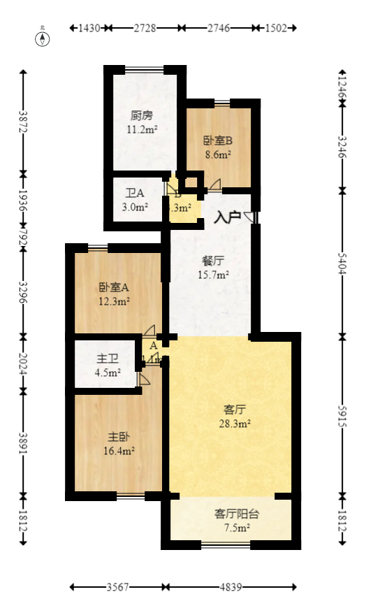 湘许嘉园  3室2厅2卫   116.00万室内图1