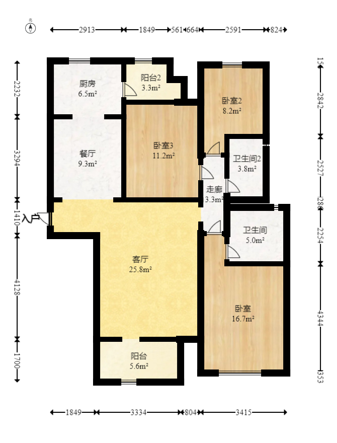 旭辉华庭  3室2厅2卫   76.80万室内图1