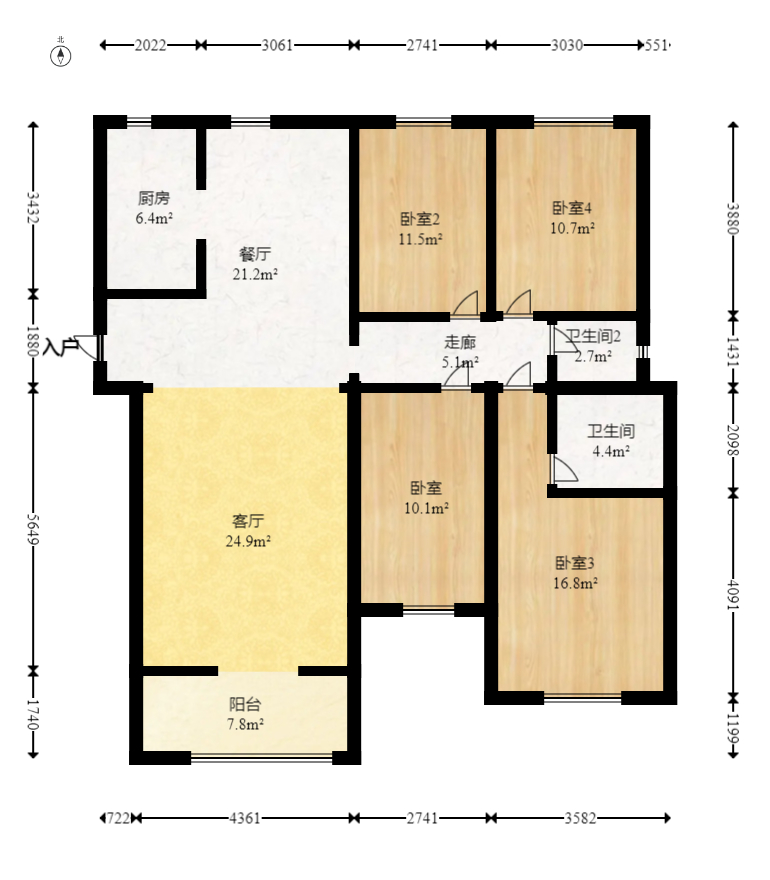康桥长郡  4室2厅2卫   88.80万室内图1