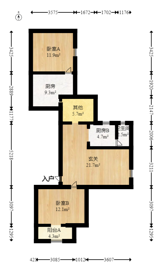 解放四村石子冲  2室1厅1卫   55.00万室内图1