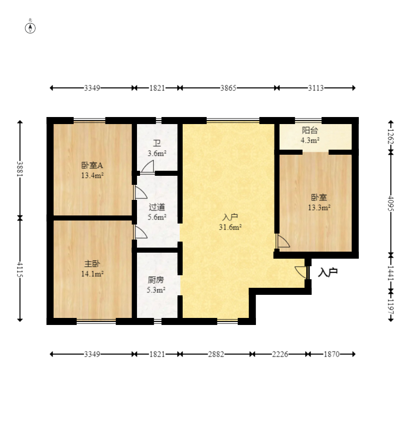 蝴蝶谷  3室2厅1卫   65.80万室内图1
