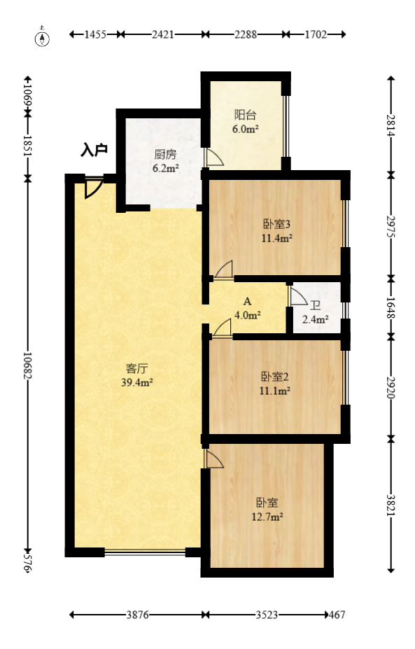 万象府台  3室2厅1卫   166.00万室内图1