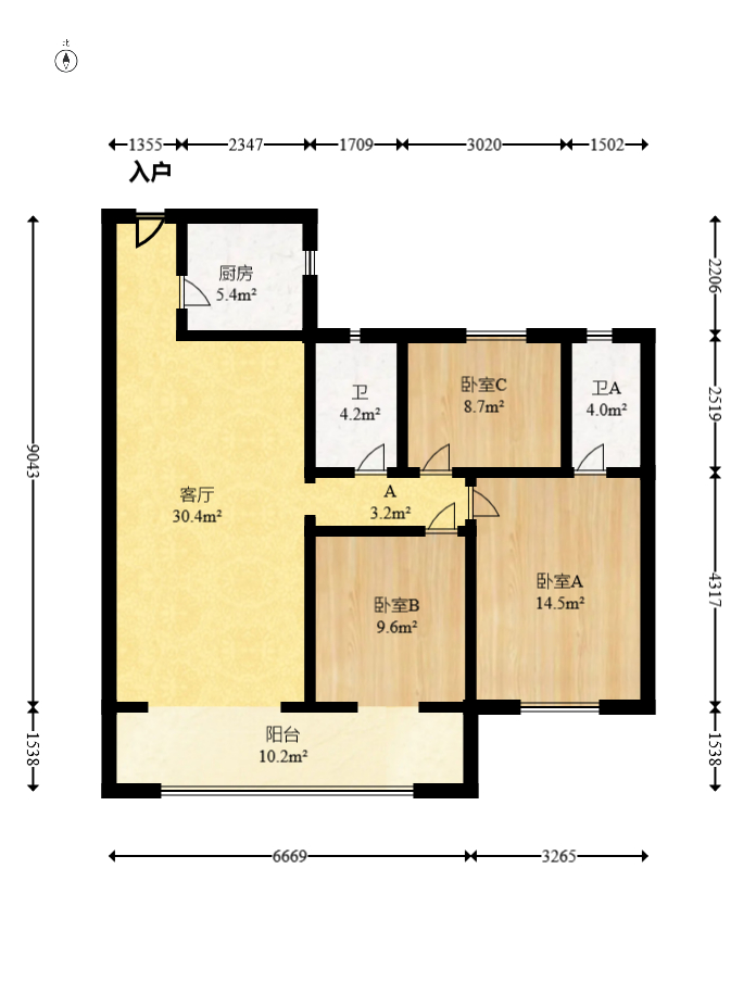 长房悦香山  3室2厅2卫   138.00万室内图1