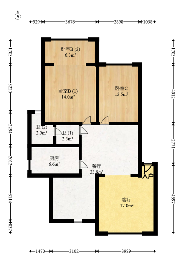 阳明山庄  3室2厅1卫    72.0万室内图1