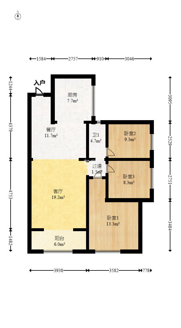 金鴻宇大廈  3室2廳1衛(wèi)   113.00萬