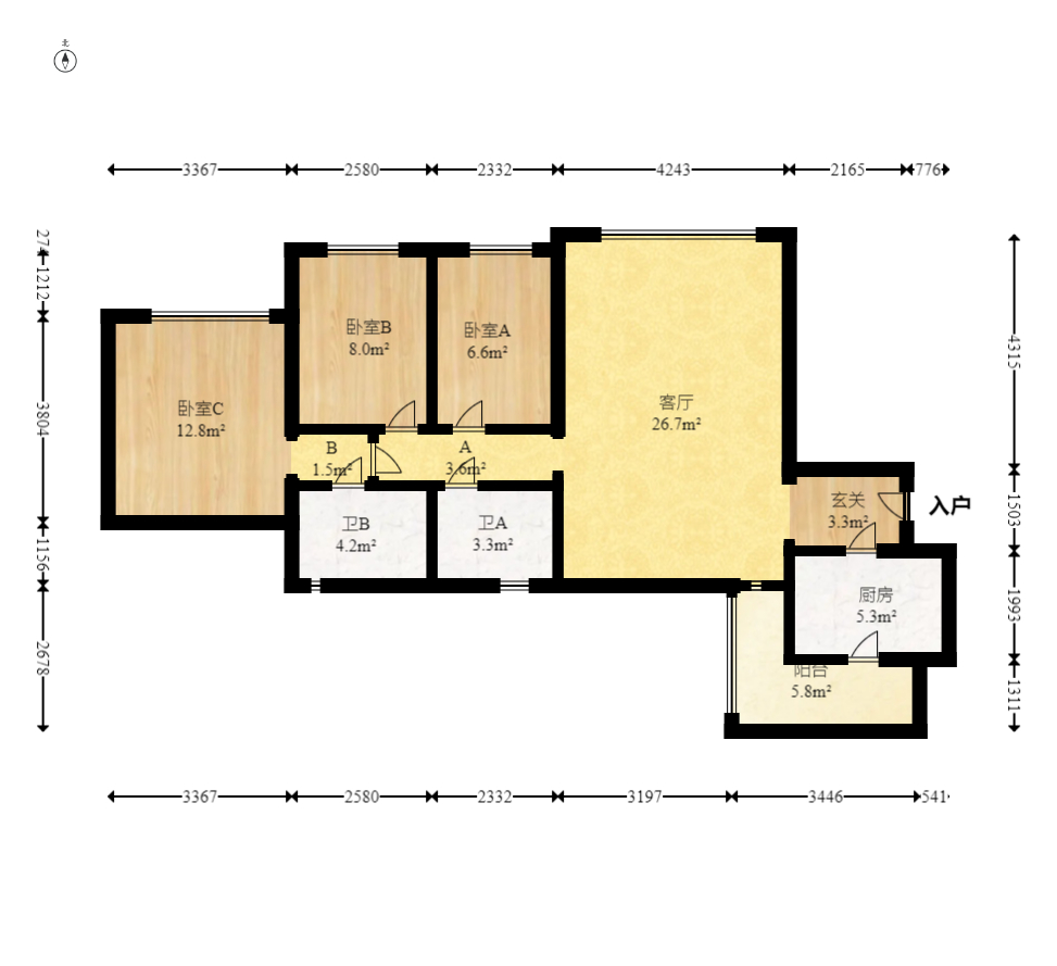 盛世美居荷园 3室2厅2卫 106.0万 盛世美居荷园 3室2厅2卫 106.0万户型图