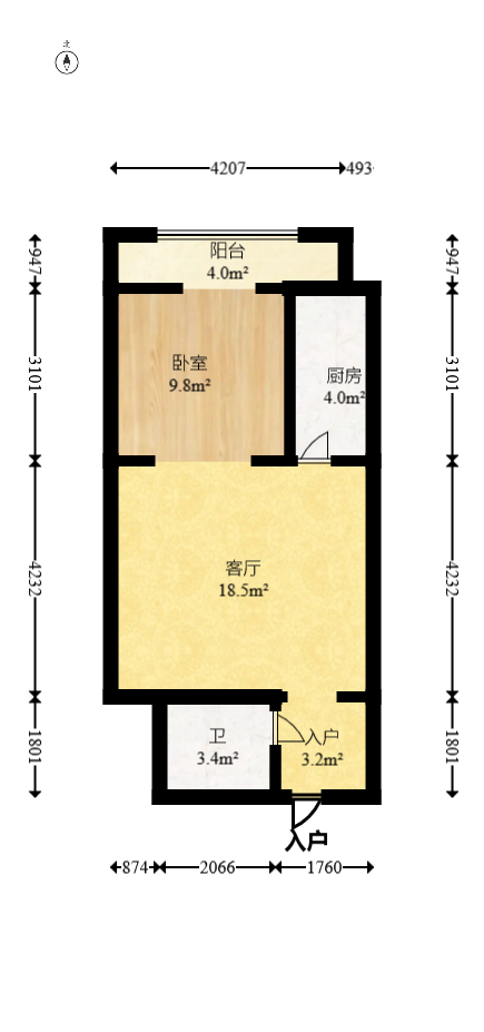 先锋东外滩  1室1厅1卫   35.00万室内图1