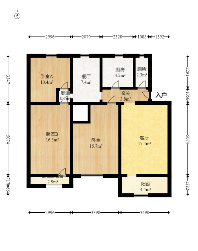 矿冶研究院(科学村社区)  3室2厅1卫    68.0万室内图1