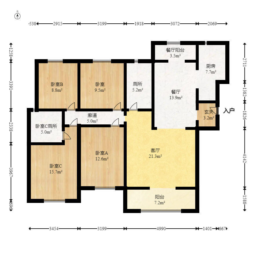 华申阳光城未来悦  4室2厅2卫   173.80万室内图1