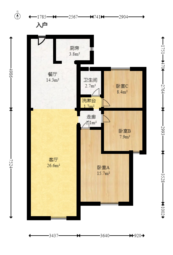 北辰中央公园DF区  3室2厅1卫   105.00万室内图1